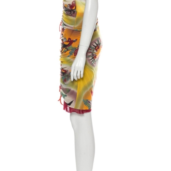 Rare Vintage Jean Paul Gaultier Soleil Parrot Print Mesh Skirt Size Large - Picture 2 of 9